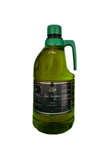 Garrafa de 2 litres d’oli d’oliva verge extra arbequí “Les Seviques” amb nansa verda.